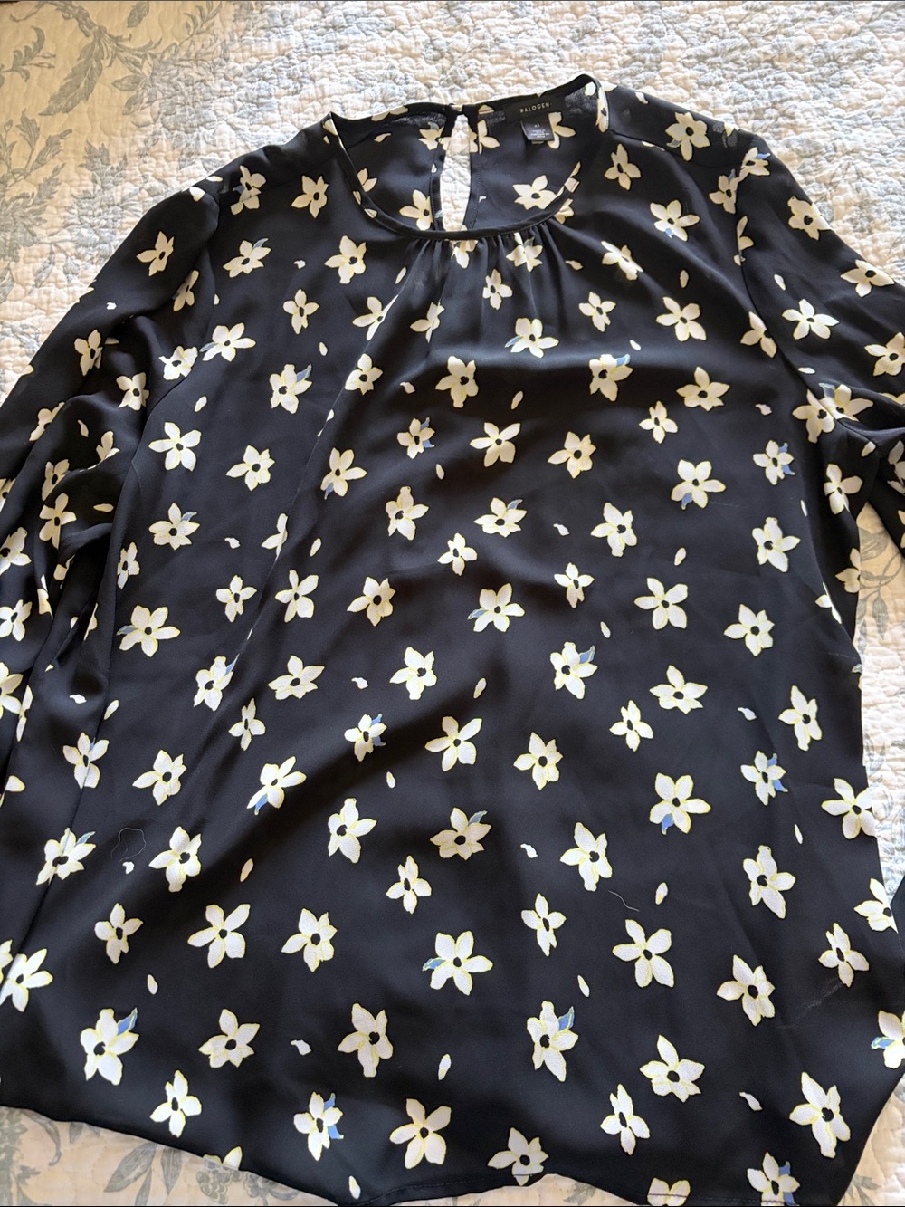 Halogen Black Blouse with Cream Floral Print